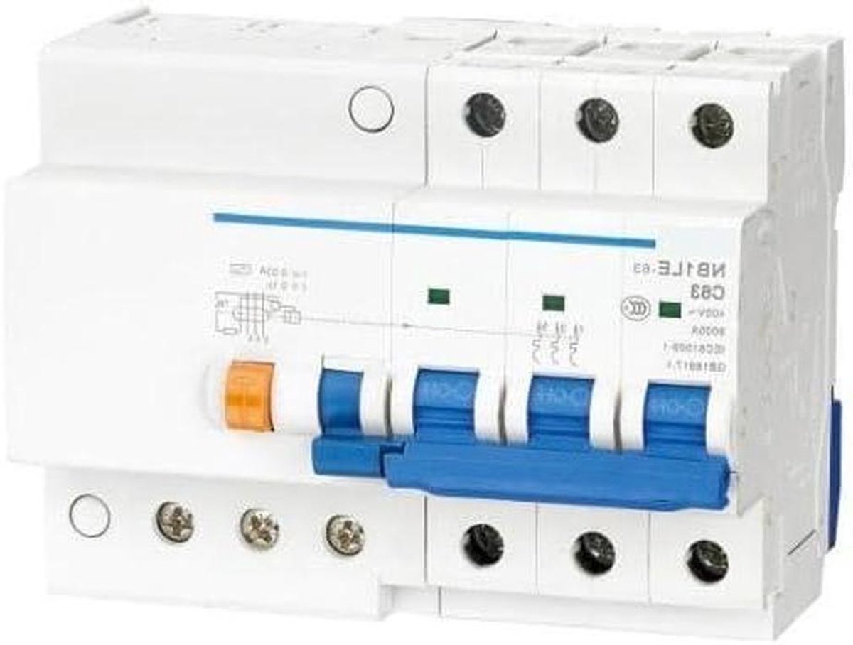 Magnetische Stroomonderbreker - Aardlekbeveiliging - Elektrische Beveiliging - 30mA Reststroom - 3P - null