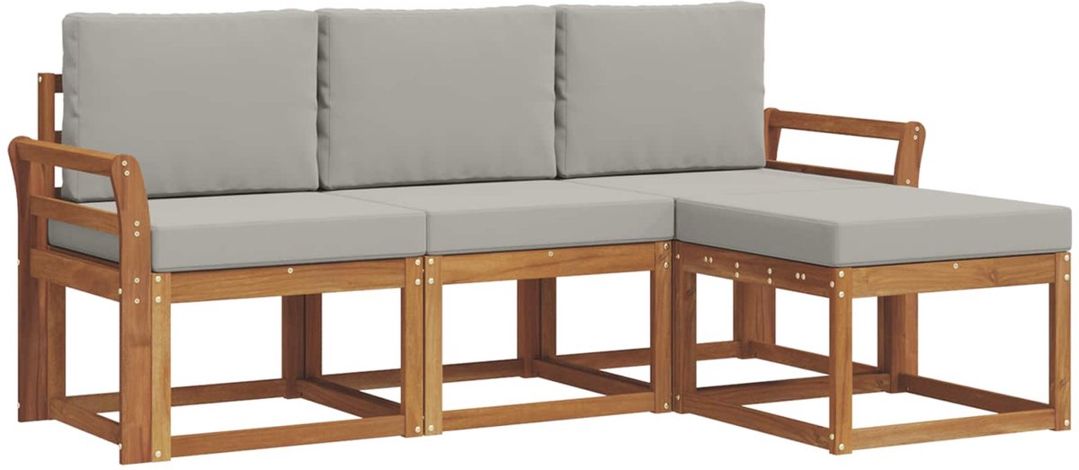 vidaXL Buiten - bank - set - 4 - st - 3-zits - Naturel - en - lichtgrijs Naturel en lichtgrijs