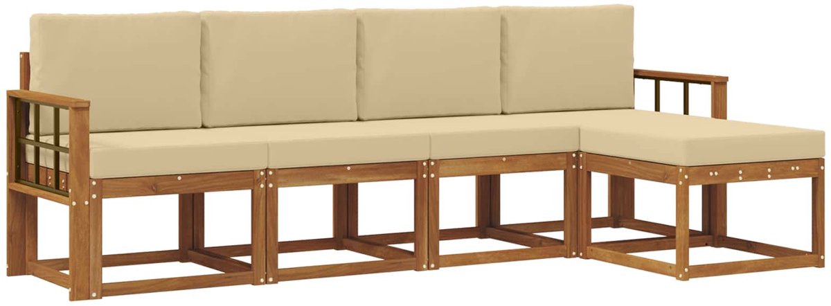 vidaXL Buiten - bank - set - 5 - st - 5-zits - Natuurlijk - en - Beige Natuurlijk en Beige