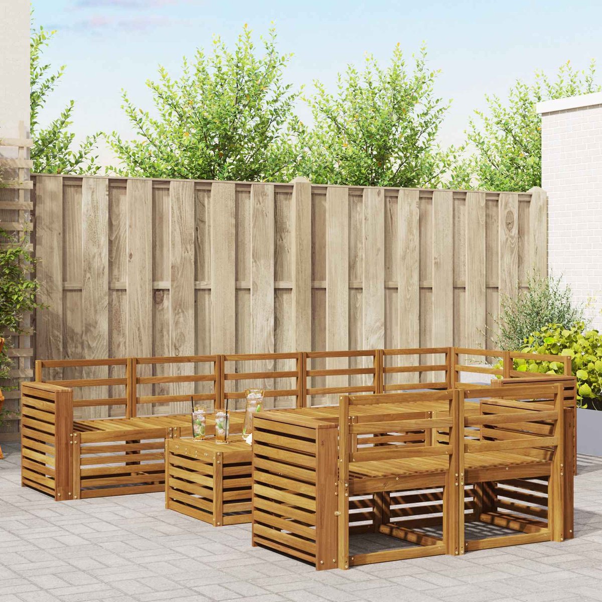 vidaXL Buiten - bank - set - 9 - st - 8-zits - Naturel - Massief - Acacia - Hout
