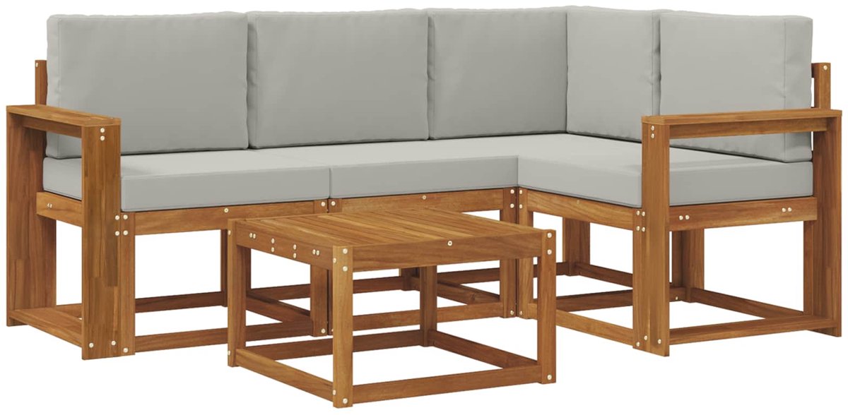 vidaXL Buiten - bank - set - 5 - st - 4-zits - Naturel - en - lichtgrijs Naturel en lichtgrijs