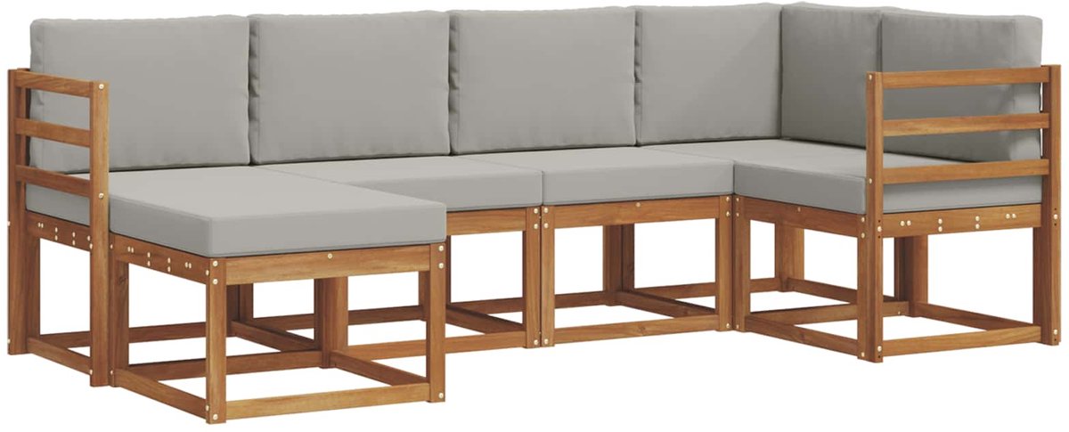 vidaXL Buiten - bank - set - 6 - st - 6-zits - Naturel - en - lichtgrijs Naturel en lichtgrijs