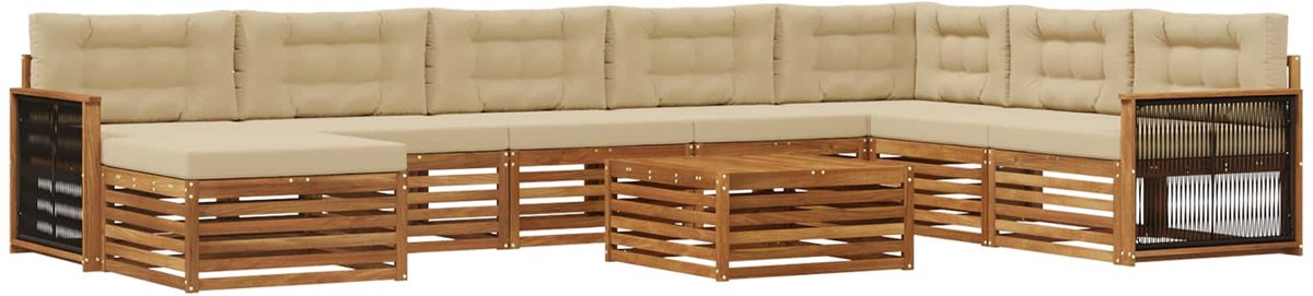 vidaXL Buiten - bank - set - 9 - st - 7-zits - Natuurlijk - en - Beige Natuurlijk en Beige