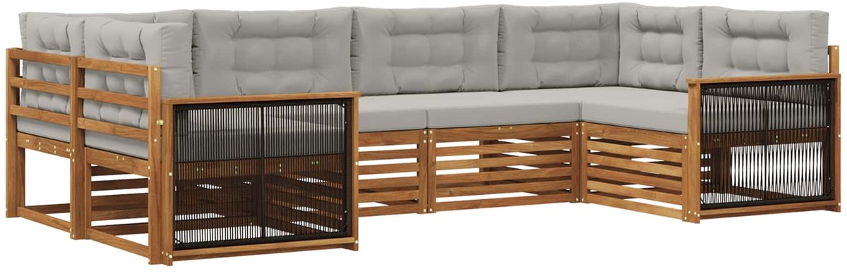 vidaXL Buiten - bank - set - 6 - st - 6-zits - Naturel - en - lichtgrijs Naturel en lichtgrijs
