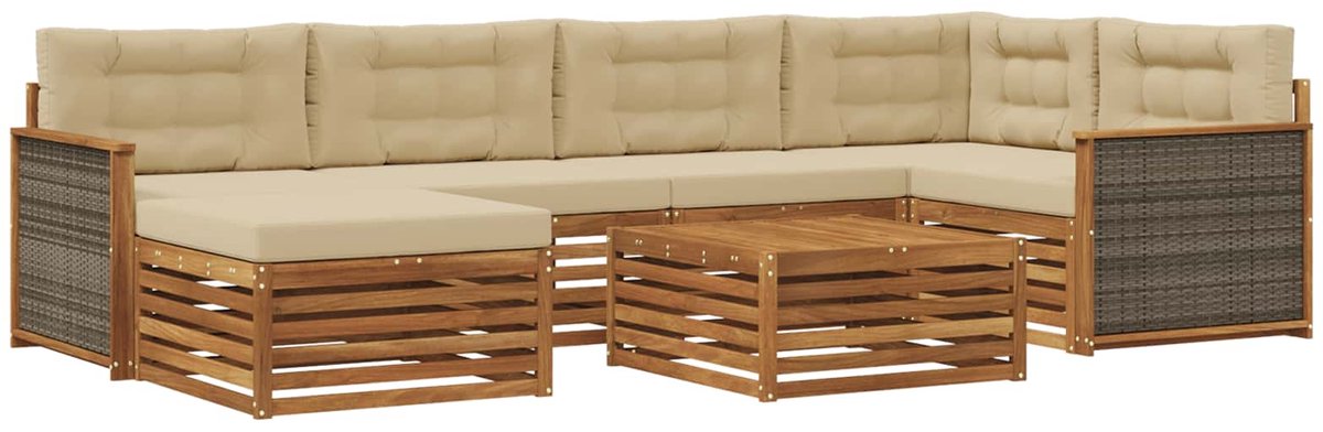 vidaXL Buiten - bank - set - 7 - st - 6-zits - Natuurlijk - en - Beige Natuurlijk en Beige