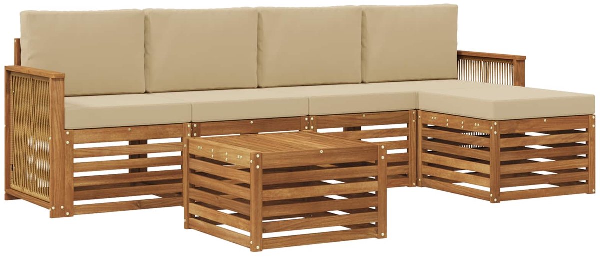 vidaXL Buiten - bank - set - 6 - st - 5-zits - Natuurlijk - en - Beige Natuurlijk en Beige