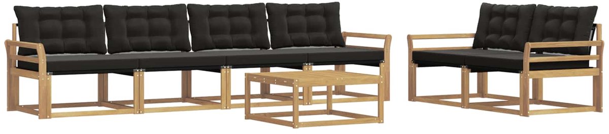 vidaXL Buiten - bank - set - 7 - st - 6-zits - Wit - en - zwart Wit en zwart