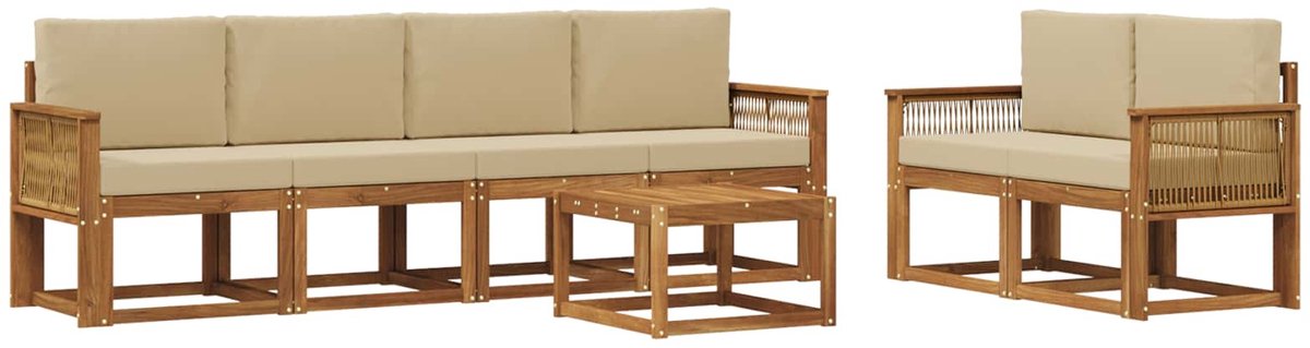 vidaXL Buiten - bank - set - 7 - st - 6-zits - Natuurlijk - en - Beige Natuurlijk en Beige