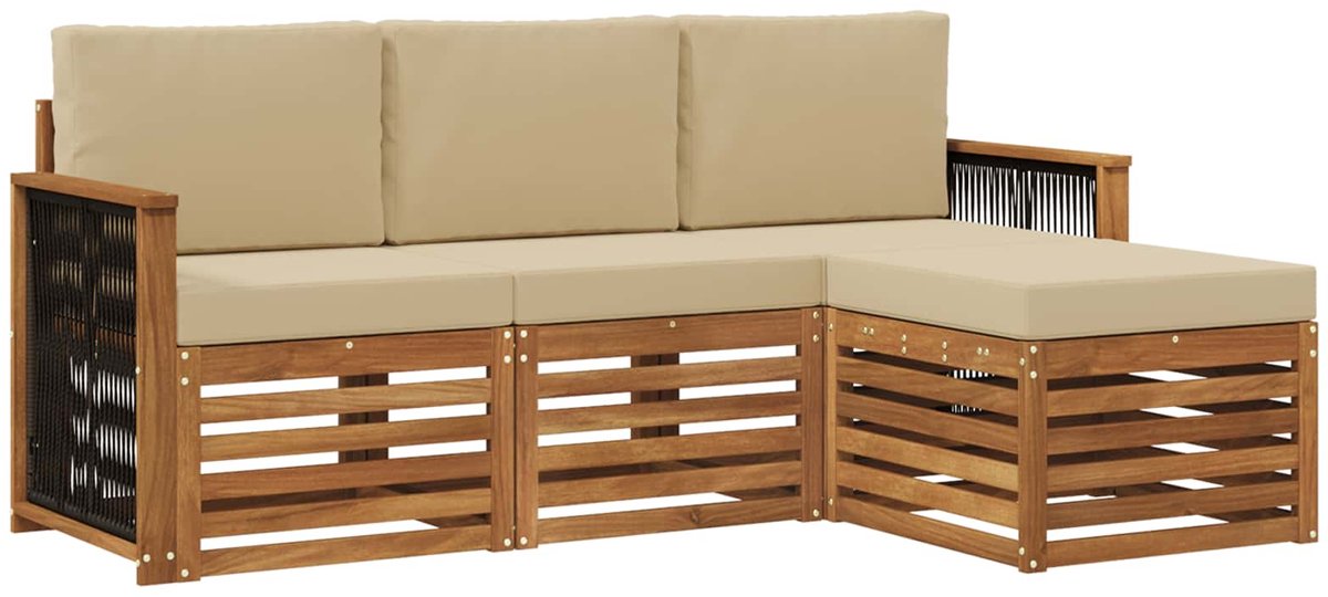 vidaXL Buiten - bank - set - 4 - st - Natuurlijk - en - Beige Natuurlijk en Beige