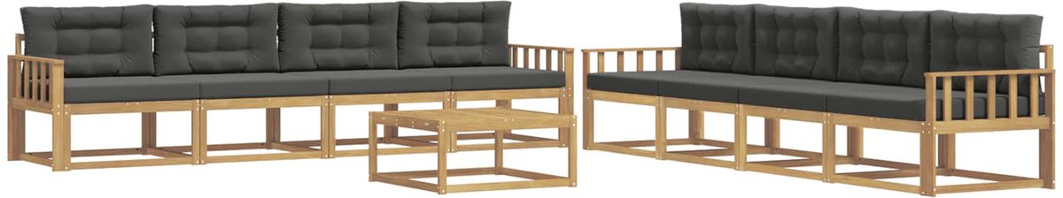 vidaXL Buiten - bank - set - 9 - st - 8-zits - Wit - en - antracietkleurig - Polyester Wit en antracietkleurig