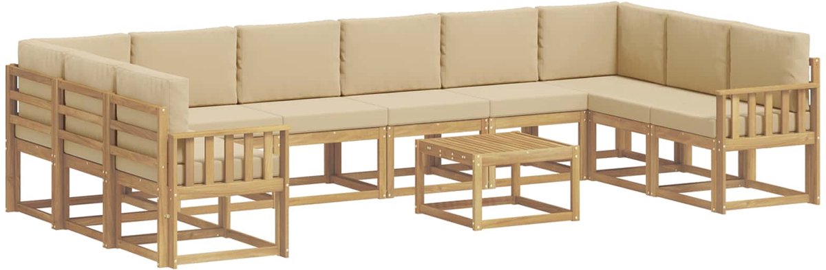 vidaXL Buiten - bank - set - 11 - st - 10-zits - Wit - en - Beige Wit en Beige