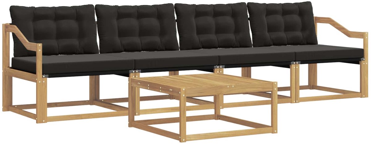 vidaXL Buiten - bank - set - 5 - st - 4-zits - Wit - en - zwart Wit en zwart