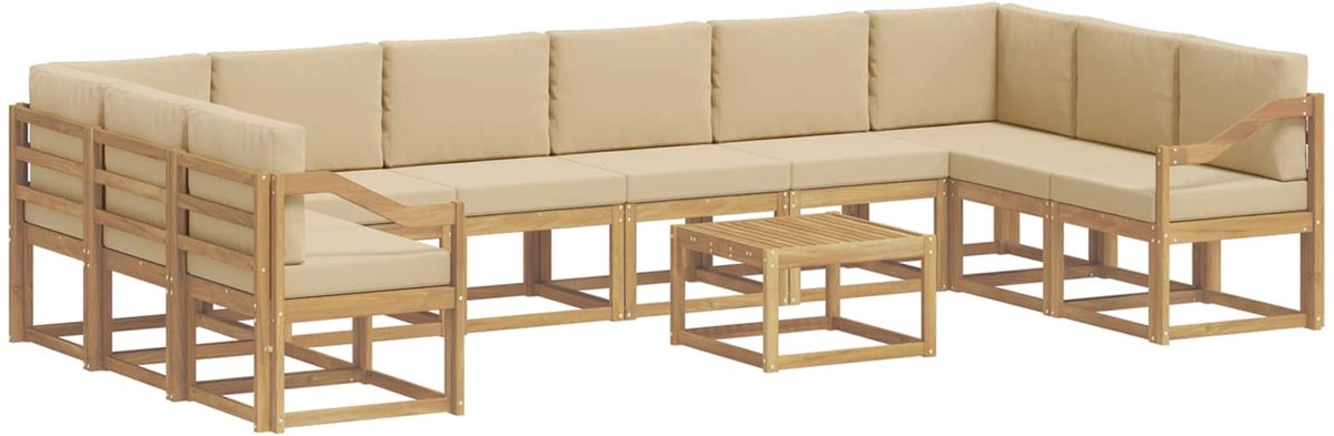 vidaXL Buiten - bank - set - 11 - st - 10-zits - Wit - en - Beige Wit en Beige