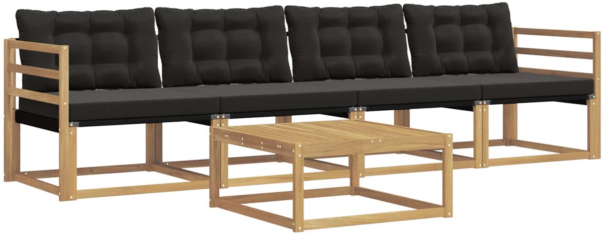 vidaXL Buiten - bank - set - 5 - st - 4-zits - Wit - en - zwart Wit en zwart