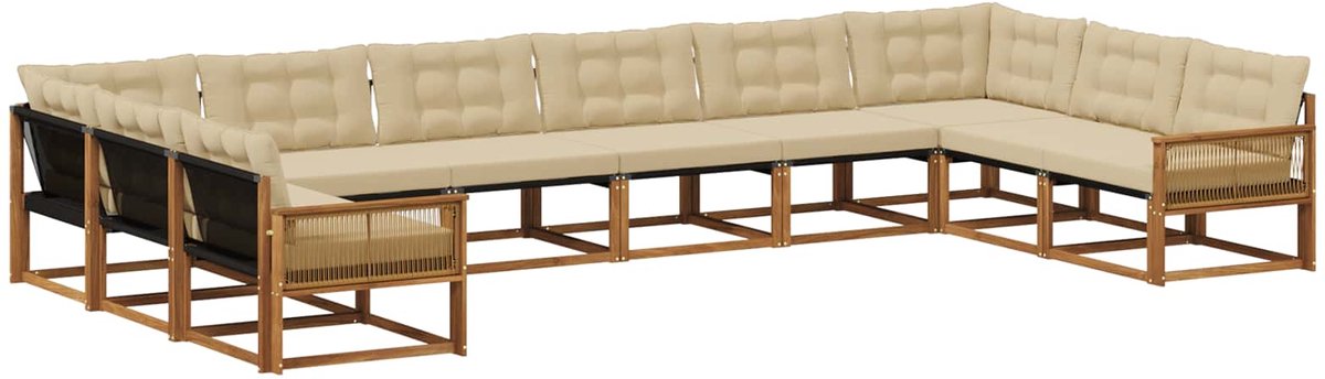 vidaXL Buiten - bank - set - 10 - st - 10-zits - Natuurlijk - en - Beige Natuurlijk en Beige