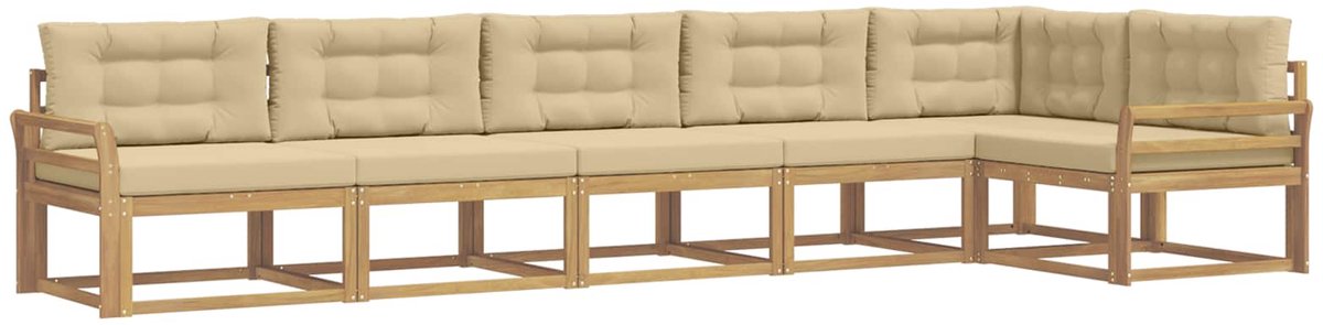 vidaXL Buiten - bank - set - 4 - st - 6-zits - Wit - en - Beige - Polyester Wit en Beige
