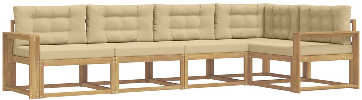 vidaXL Buiten - bank - set - 5 - st - 5-zits - Wit - en - Beige - Massief - Acacia - Hout Wit en Beige