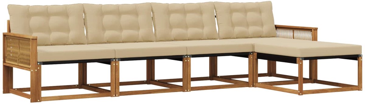 vidaXL Buiten - bank - set - 5 - st - 5-zits - Natuurlijk - en - Beige Natuurlijk en Beige