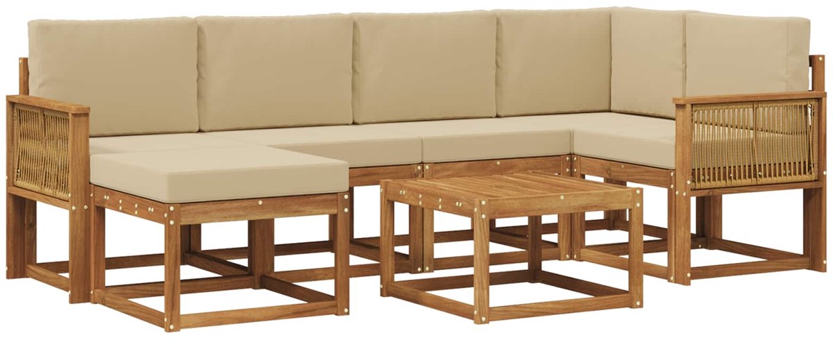 vidaXL Buiten - bank - set - 7 - st - 6-zits - Natuurlijk - en - Beige Natuurlijk en Beige