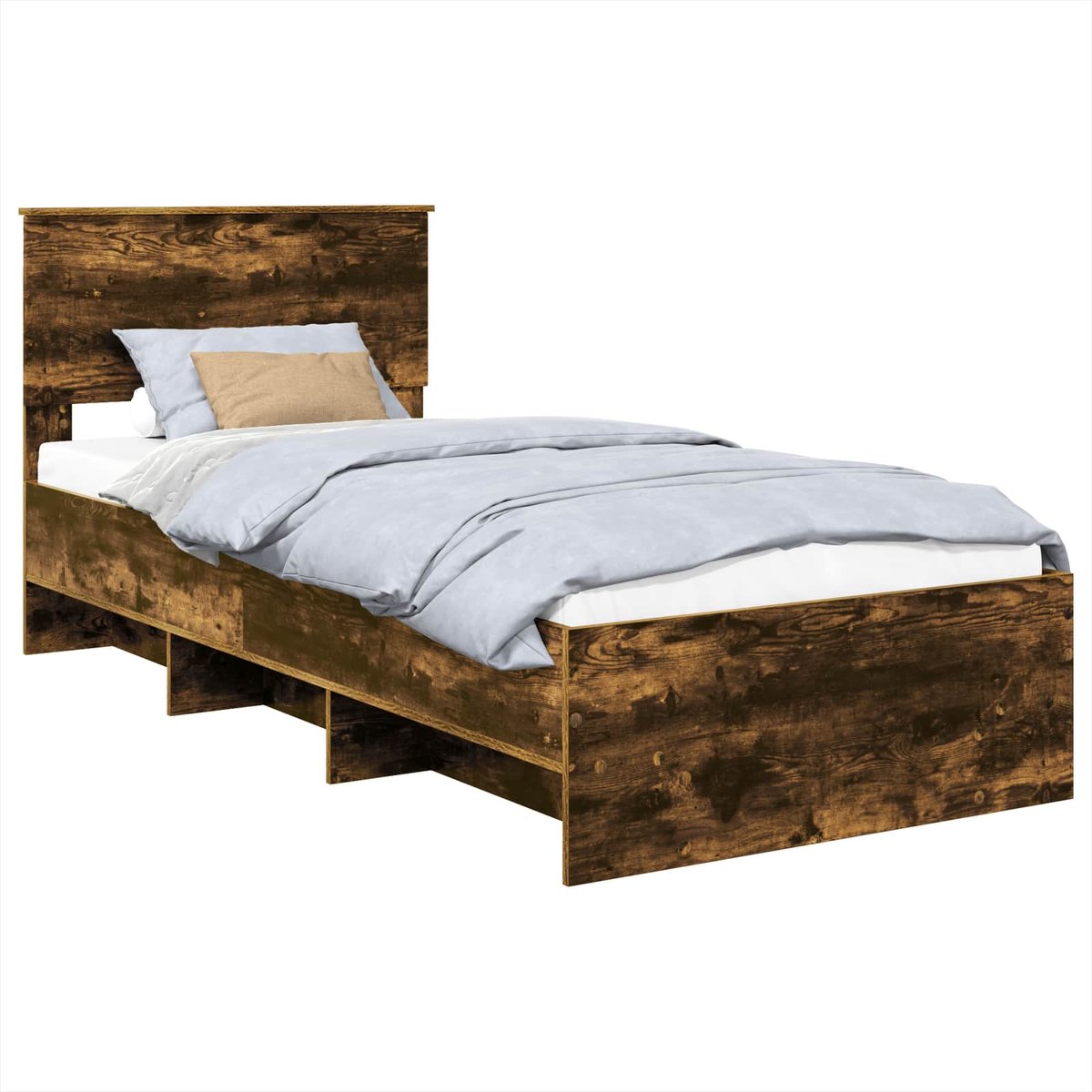 vidaXL Bedframe - met - hoofdeinde - Rook - Eiken - 90 - x - 200 - cm - Bewerkt - hout Gerookt eiken