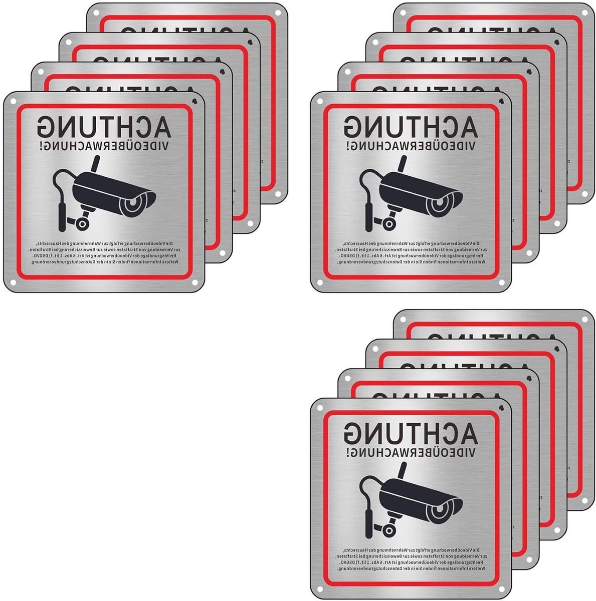 Videobewakingsbord Metaal - Waarschuwingsbord Camera - Beveiliging Terrein - Reflecterende Coating - 15x15 cm - Rood Zwart