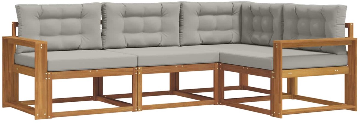 vidaXL Buiten - bank - set - 4 - st - 4-zits - Naturel - en - lichtgrijs Naturel en lichtgrijs