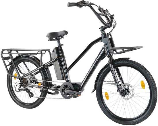 Zwarte Villette longtail e-bike met voordrager.