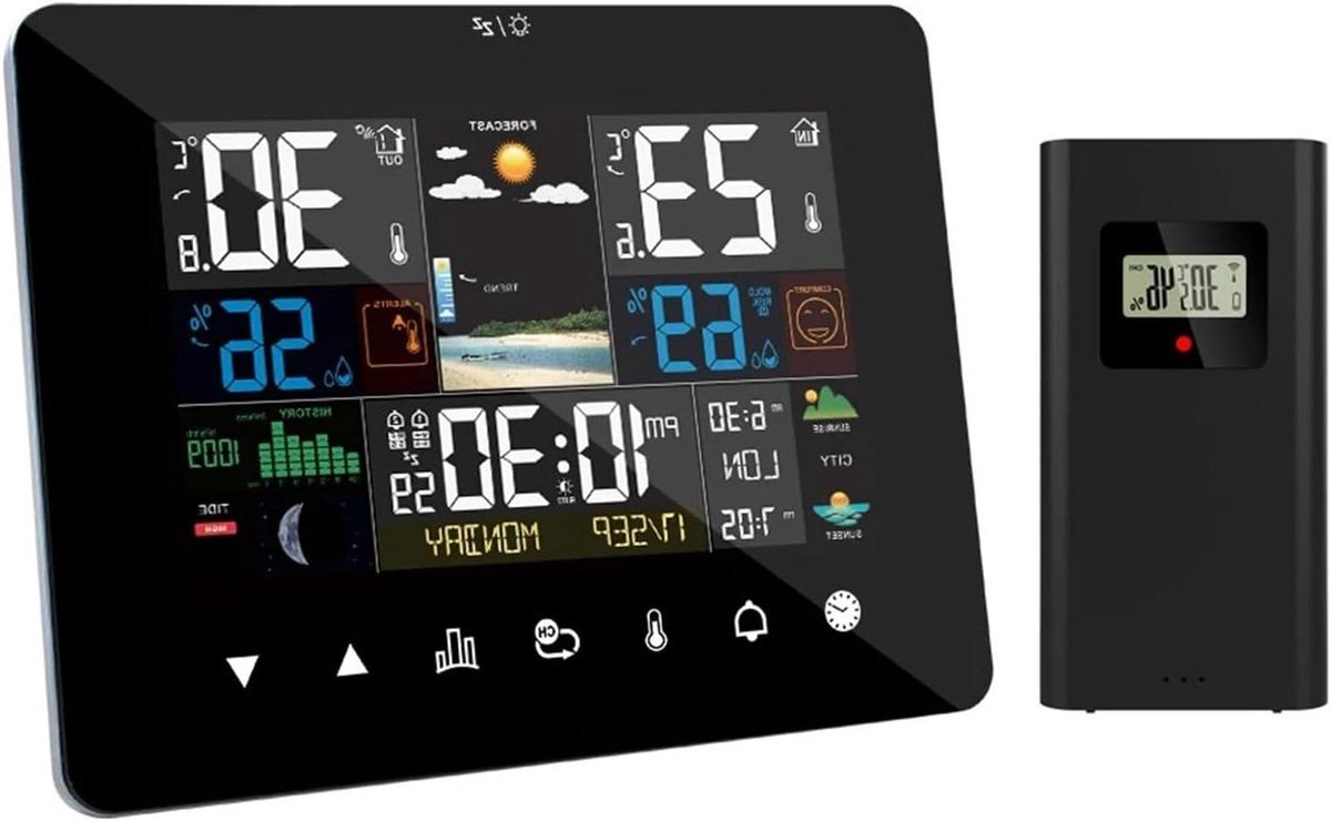 Weerstation met Sensor - Weersvoorspeller Thermometer - Binnen en Buiten - Touchscreen Bediening - N.v.t. - Wit