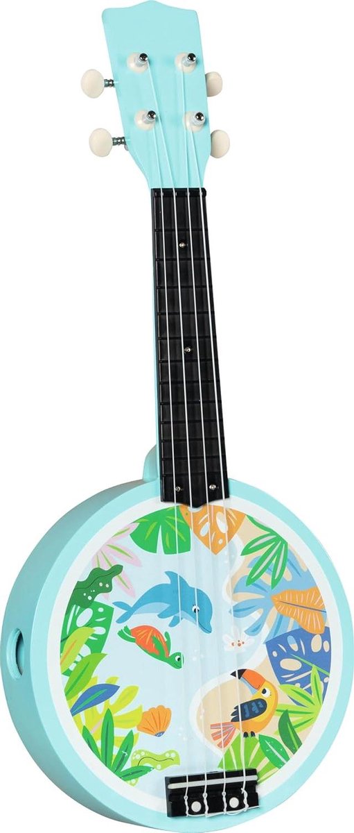 Banjo voor kinderen - Houten gitaar Speelgoedinstrument - Muziek maken - Inclusief plectrum en snaren - 52 cm - Meerkleurig