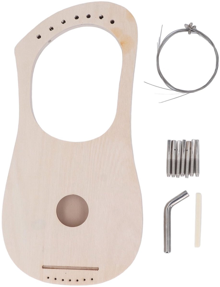 aladdien - Lierharp - 7 Snaren DIY Kit - Muzikaal plezier - Basswood Instrument - Kaakharp met Stemsleutel en Zadelbrugpennen - Geschikt voor alle l...
