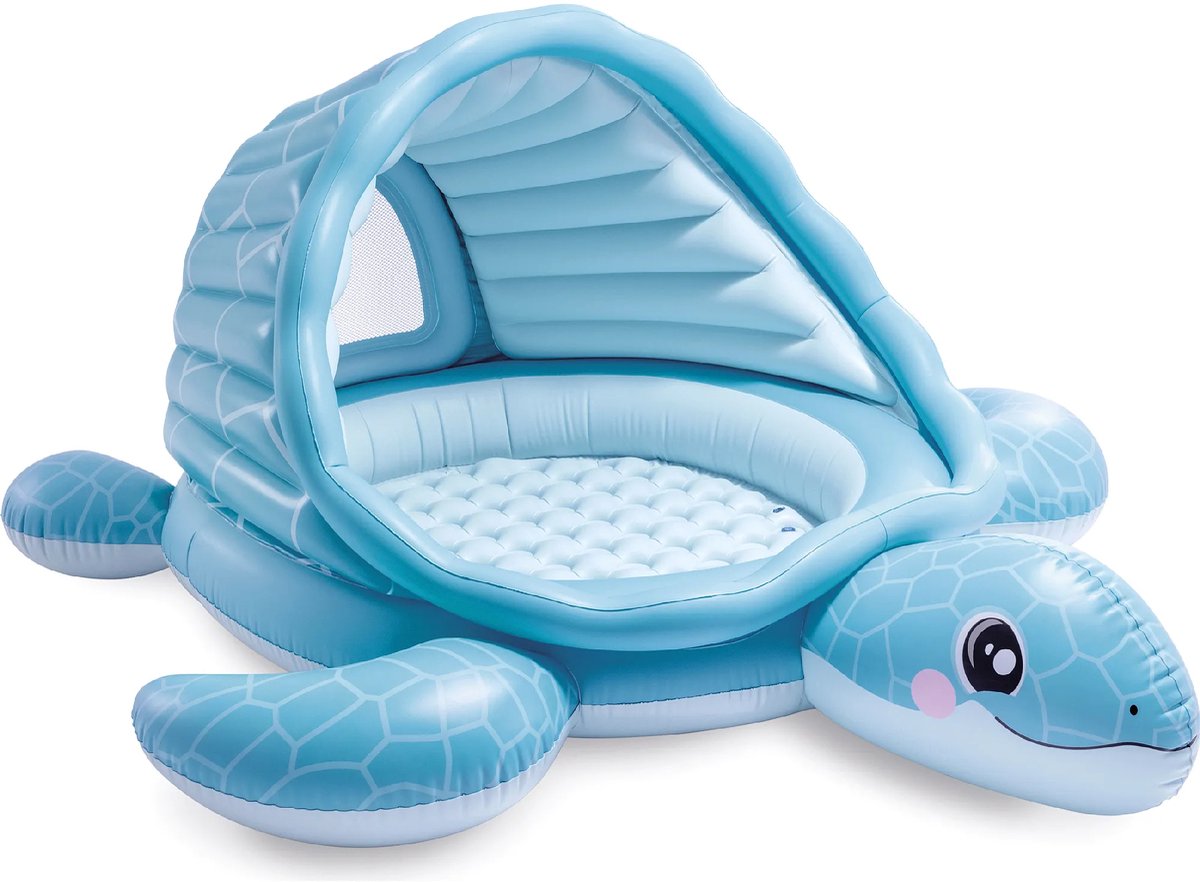 Intex Opblaasbaar kinderzwembad schildpad 2 in 1 met dak, zachte bodem en ballen voor waterpret buiten, 218 x 206 x 97 cm — afbeelding 2