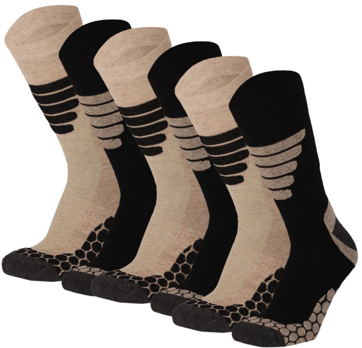 Xtreme Sockswear Wandelsokken 6 Paar – Wandel Sokken Unisex – Katoen met Coolmax – Multi Beige