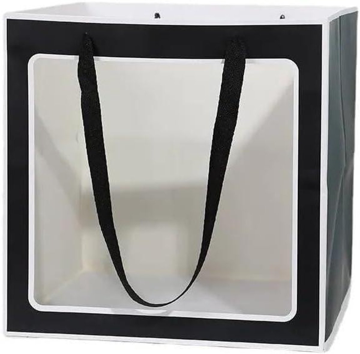 Papieren Cadeauzakken - Goodiebags Giftbags - Feestelijke Cadeau Presentatie - Met Doorzichtig Venster - 25x25x25 CM - Zwart