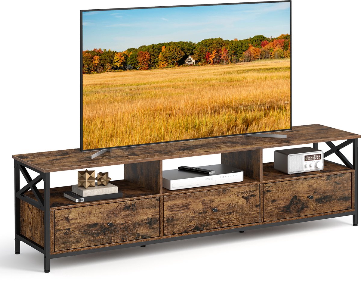 VASAGLE - TV Meubel - TV-meubel Lowboard - 178 cm Lang - 3 Lades en 3 Open Vakken - Stalen Frame