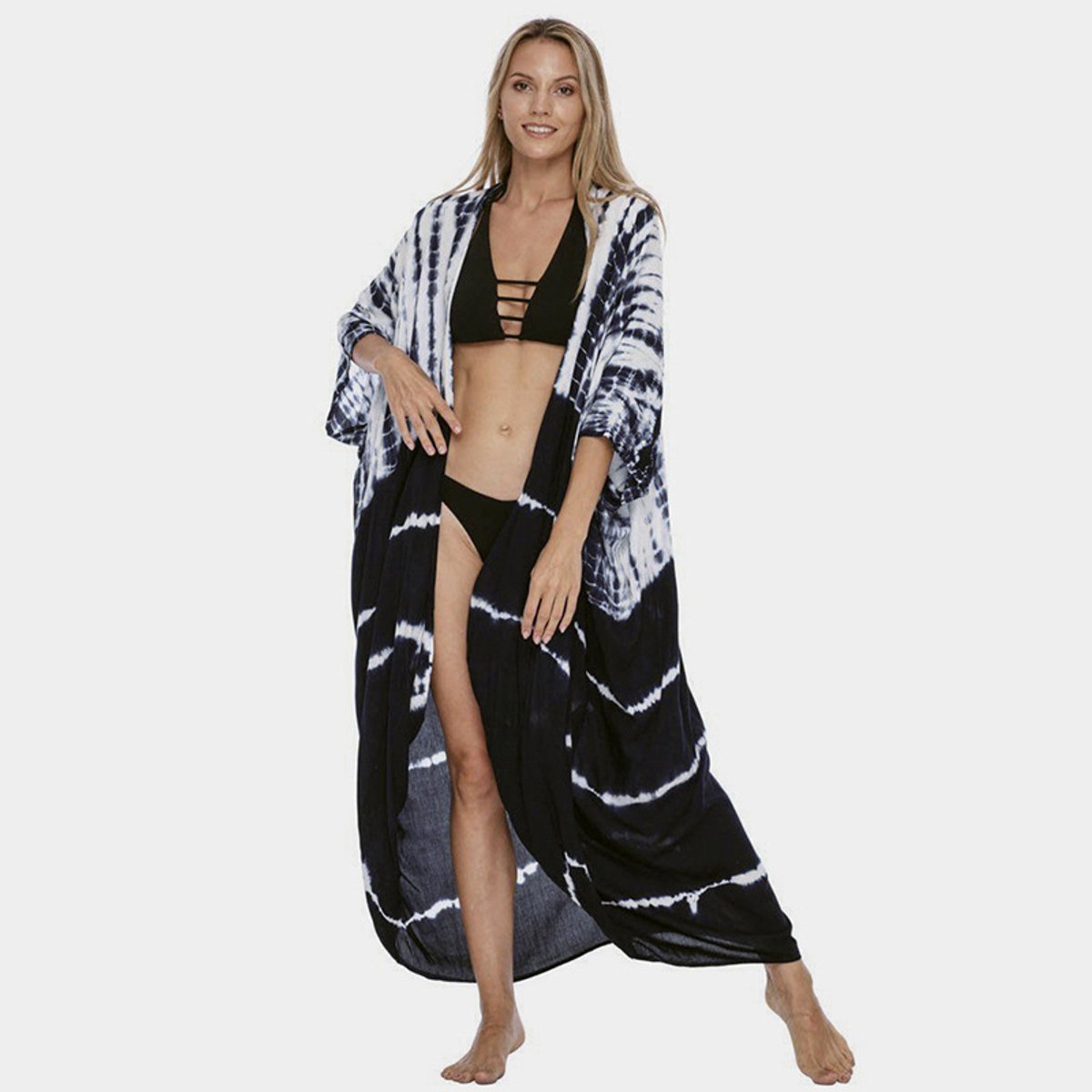 Killogood Tie-dye vest Strandjurkje - Bikini cover up - Zonwerende kleding - vakantiejurk - Openvallend lang model - Voor strand - vakantie - One Size - Zwart-wit