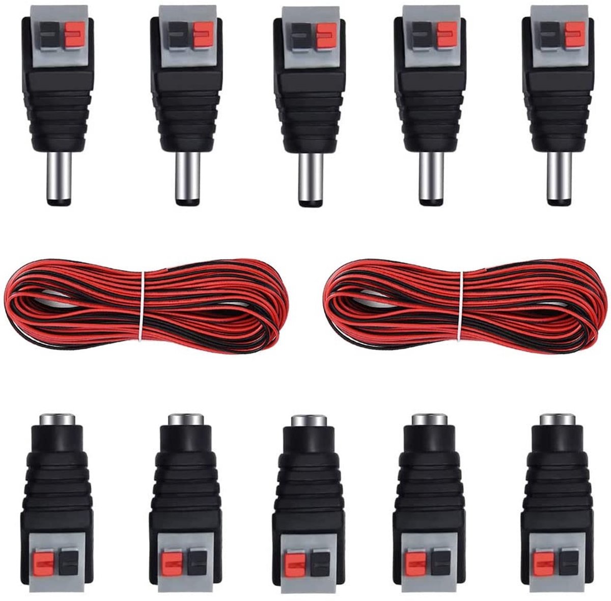RUNCCI-YUN 10-delige DC Power Connector Set 5.5mm x 2.1mm voor LED Strips en CCTV Camera's