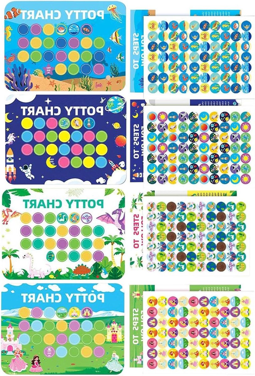 Potty Beloningsgrafiek - Zindelijkheidstraining Grafiek - Kinderen Motiveren - Herbruikbaar met Stickers - 285 x 21 cm - Meerdere Thema's