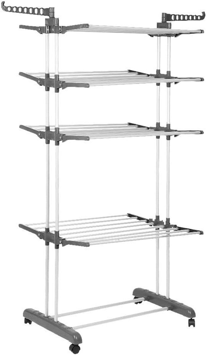 Wasrek Opvouwbaar Droogtoren Verticaal Kleding Drogen Met Wielen 75 x 64 x 170 cm Grijs Wit