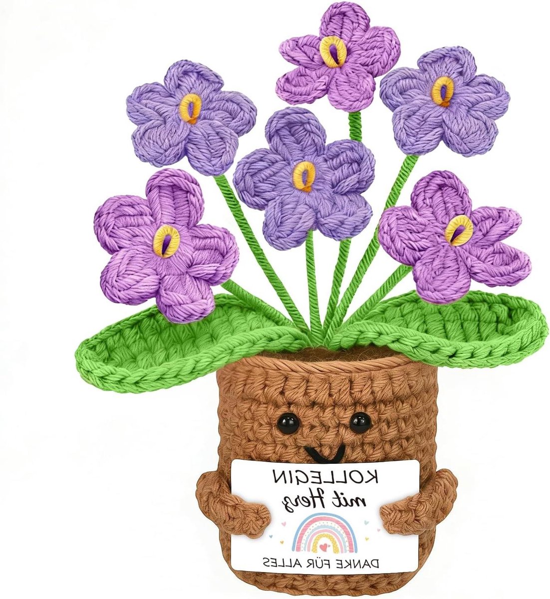 Gebreide Bloem - Vergeet-me-nietje Cadeau - Afscheid Collega - Handgemaakt Decoratie - 10 x 10 x 10 mm - Paars
