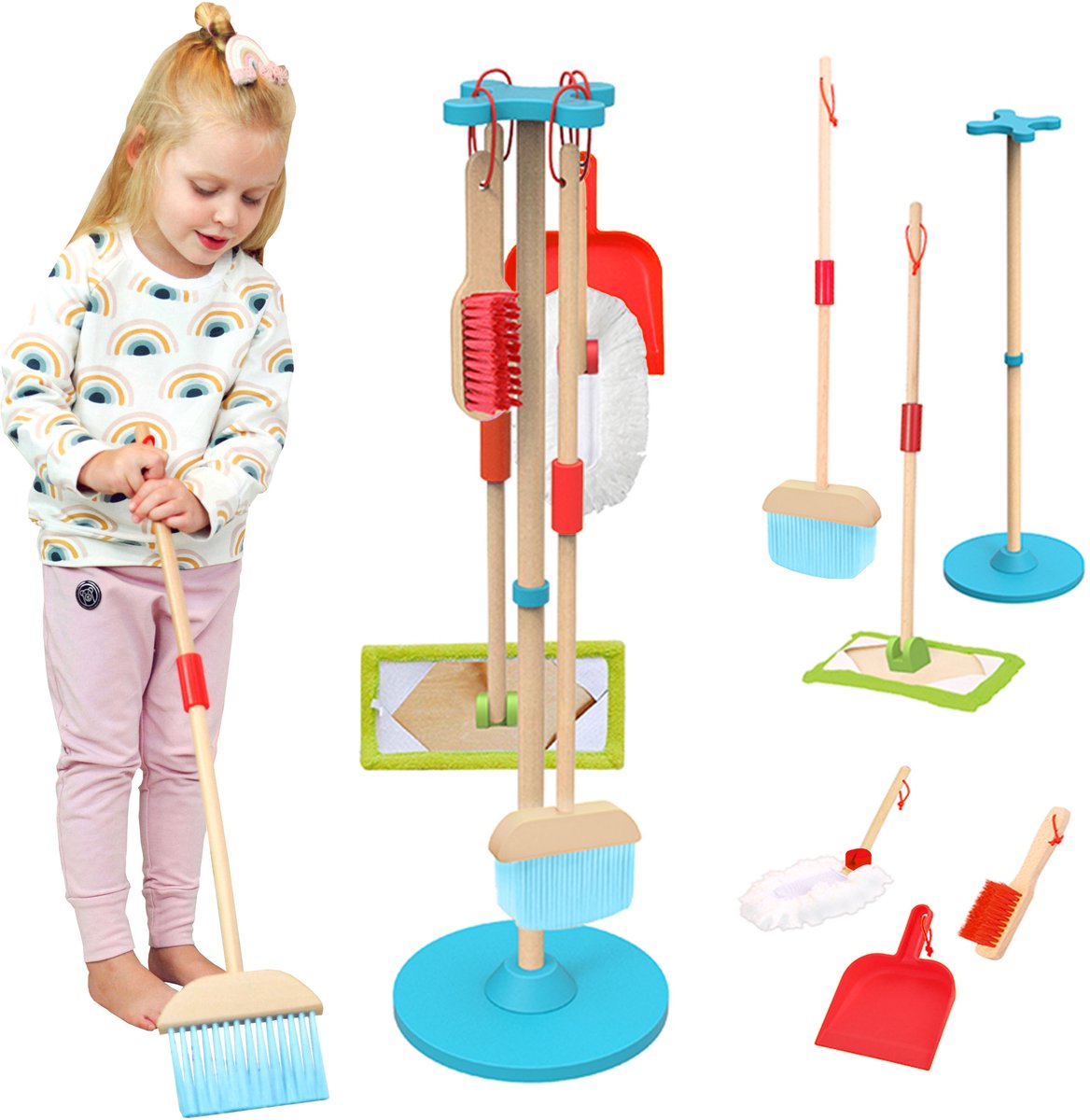 Tooky Toy houten schoonmaakset voor kinderen 6-delig. - UNI