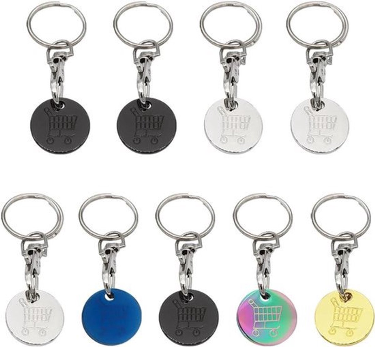 9 stuks roestvrij stalen trolleymunten sleutelhanger set voor supermarkt