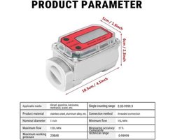 Waterdebietmeter turbinestroommeter digitale piekstroommeter olietankniveaumonitor elektronische debietmeter manometer - 15-120L 1 inch inlaat/uitlaat NPT voor diesel kerosine benzine