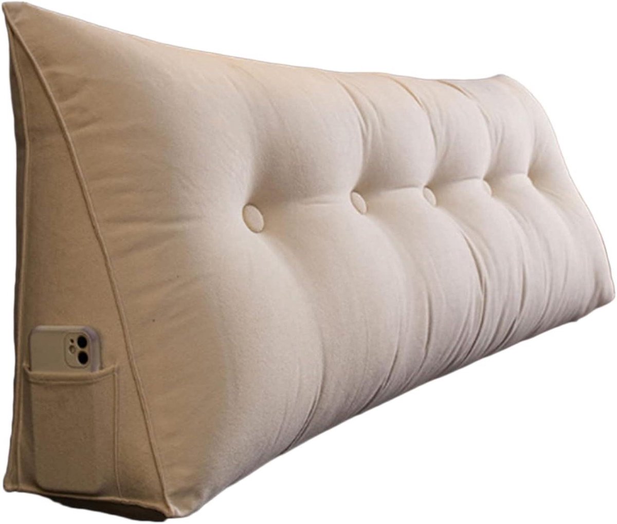 Driehoekig Hoofdkussen - Leeskussen Wedge Kussen - Rug Ontlasten - Ergonomisch Ontwerp - 60 x 50 x 20 cm - Beige