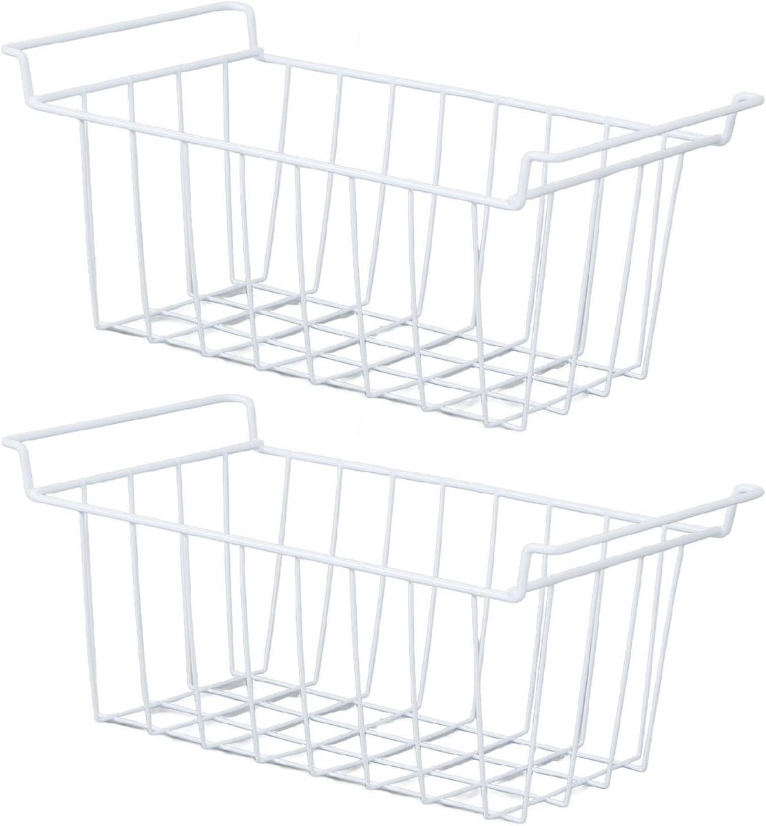Set van 2 Draadopbergmanden voor de Vriezer, Hangende Metalen Opbergrekken voor Koelkast, Organiser voor Keuken en Badkamer met Handvatten, Ideaal voor Pantrys en Vriezerorganisatie (L 41.5cm X W 24.5cm X H 20cm)
