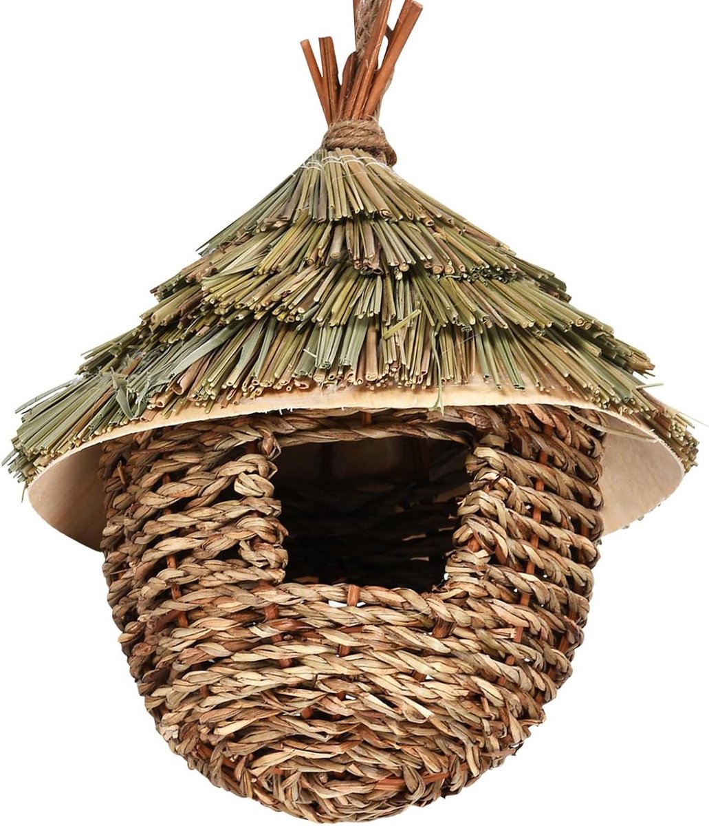 Kolibrie Huisjes - Vogelhuisje Nest - Bescherming Vogels - Handgeweven Rietgras - 20 cm - Meerkleurig