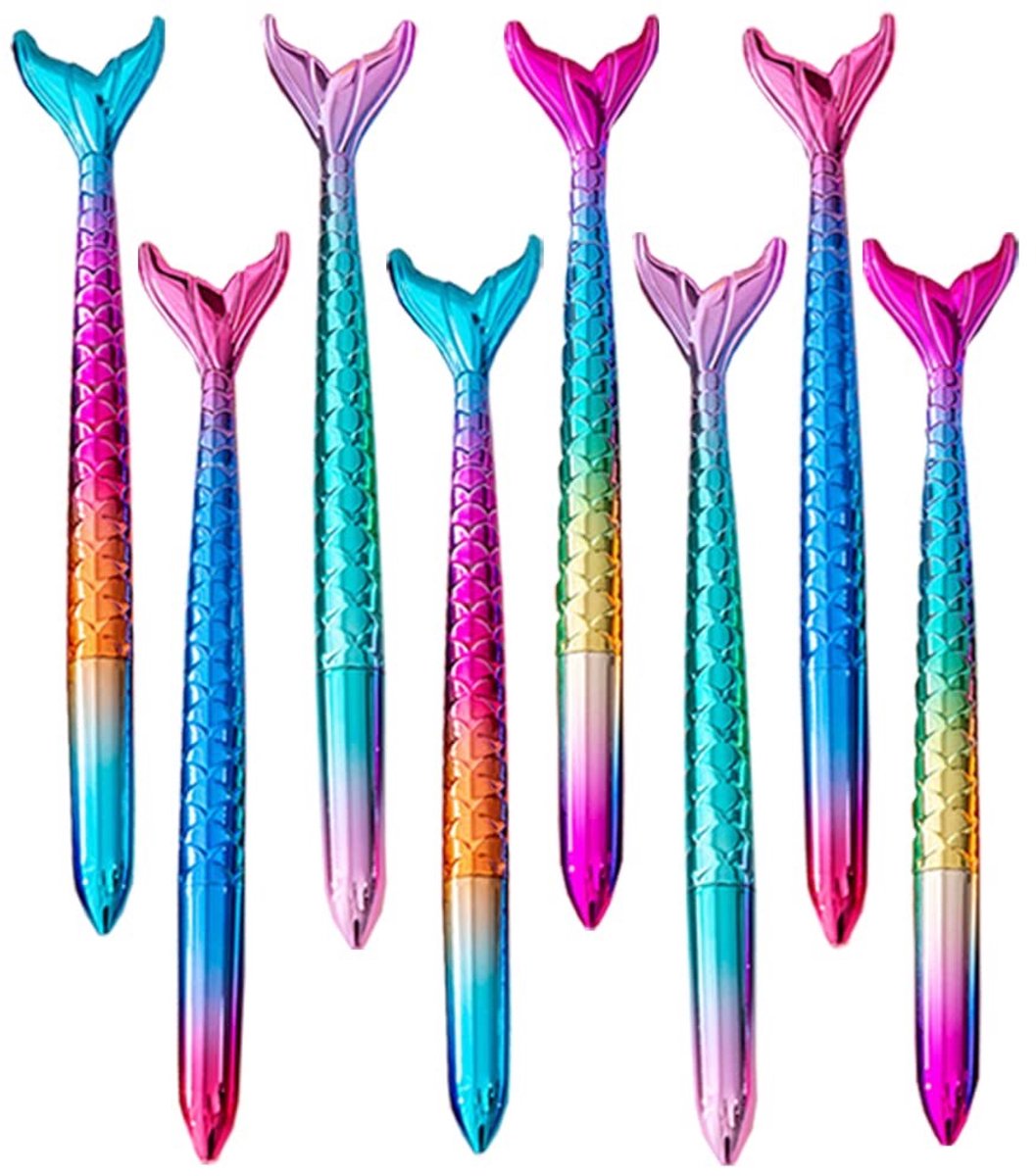 aladdien - Zeemeermin Balpenset - Creatieve Visstaart Gelpennen - Perfect voor Feestjes - 8 Stuks - Handige en Kleurrijke Pennen - Geschikt voor Mei..