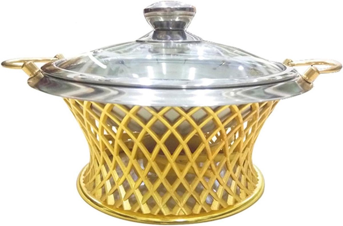 Hot Pot Buffet Set, 28CM roestvrij staal Chafing Dish met helder glazen deksel, Chafing Dish Buffet Servers en Warmers Set voor feesten, evenementen, bruiloften, kamperen, diners(Gold)