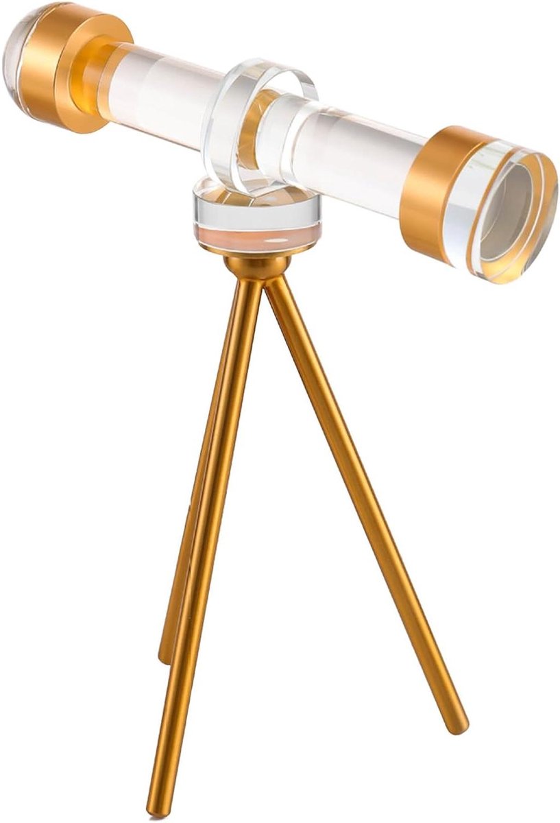 Kristallen Telescoop Beeldje - Astronomisch Ornament - Bureau Decoratie - Met Statief - 23x20x11 cm - Gouden