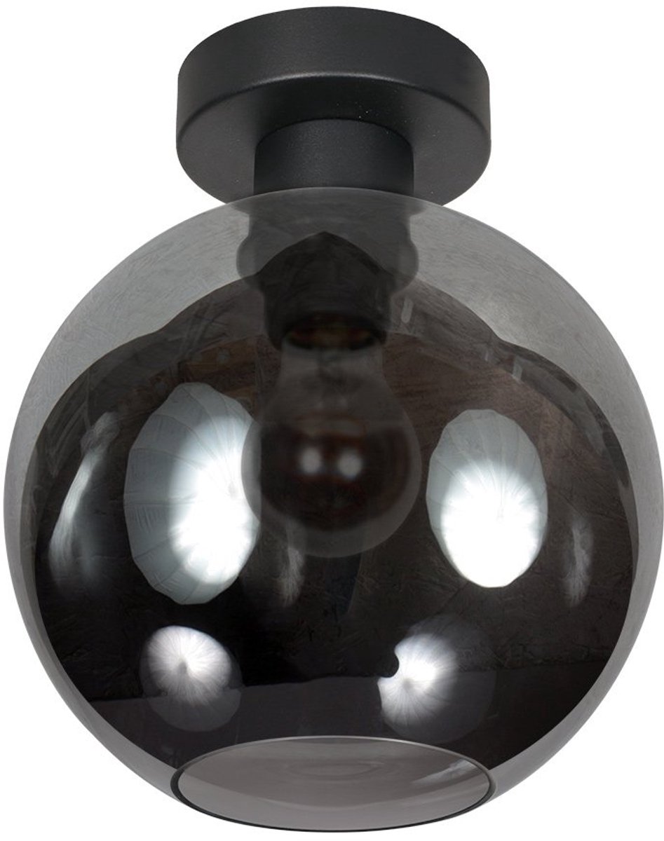 Plafondlamp Sferio 4374ZW met rookglas kap Ø20 cm, modern ontwerp van Mexlite, gemaakt van glas en metal, geschikt voor binnen gebruik