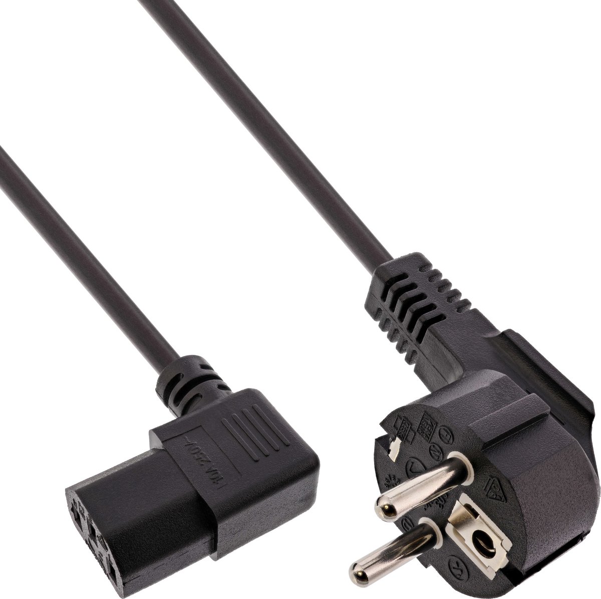 C13 (haaks/links) - CEE 7/7 (haaks) stroomkabel - 3x 0,75mm / zwart - 0,50 meter